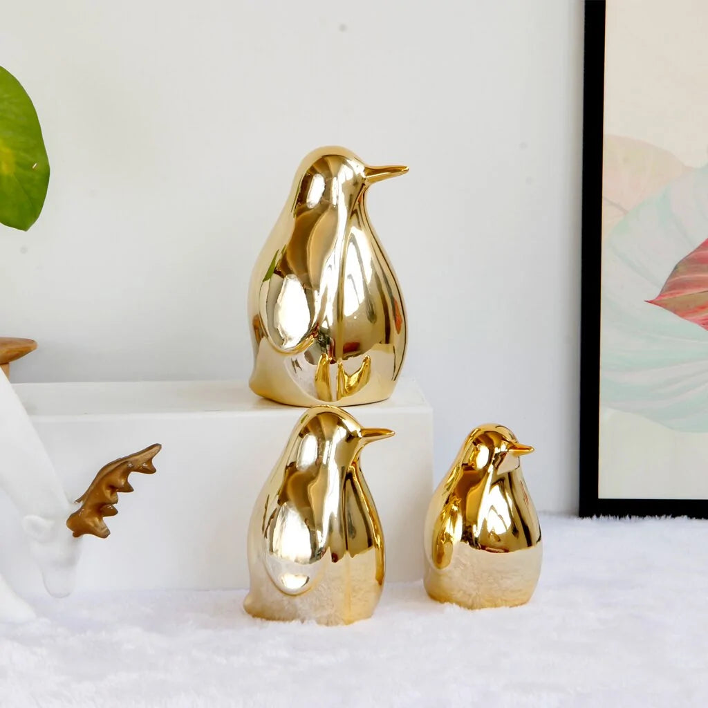 Gold Ceramic Penguin Fake Animal Statue - WanderMart Co.