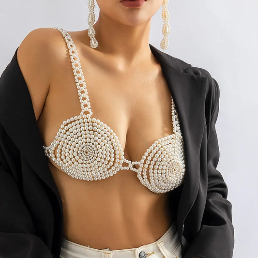 White Beaded Pearl Corset Bra - WanderMart Co.