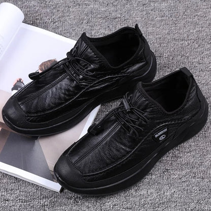 Black Lace-Up Breathable Leather Shoes - WanderMart Co.