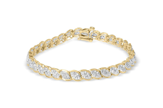 10K Yellow Gold 2.00 Cttw Round-Cut Diamond Link 7.5" Bracelet (J-K Color, I2-I3 Clarity) - WanderMart Co.