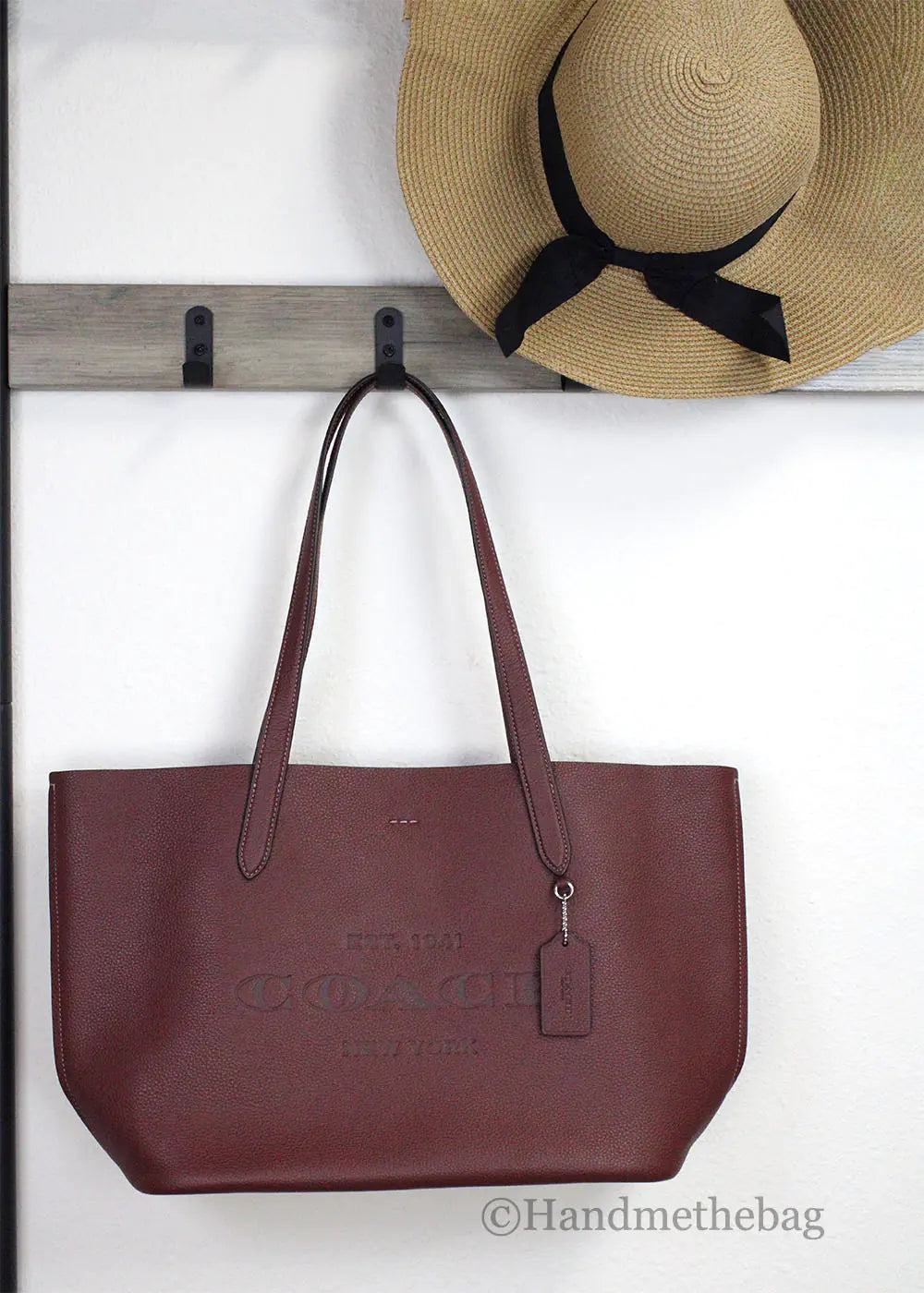 Coach Carmen Medium Wine Pebbled Leather Shoulder Tote - WanderMart Co.