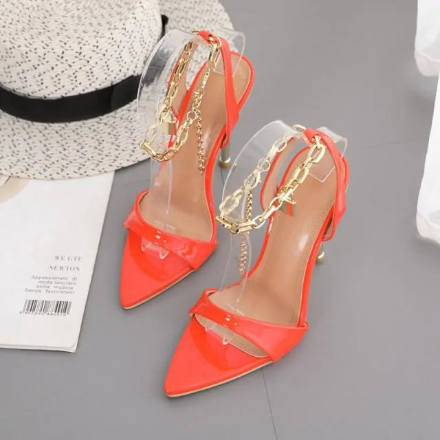 Chain Ankle Strap Peep Toe High Heels - WanderMart Co.