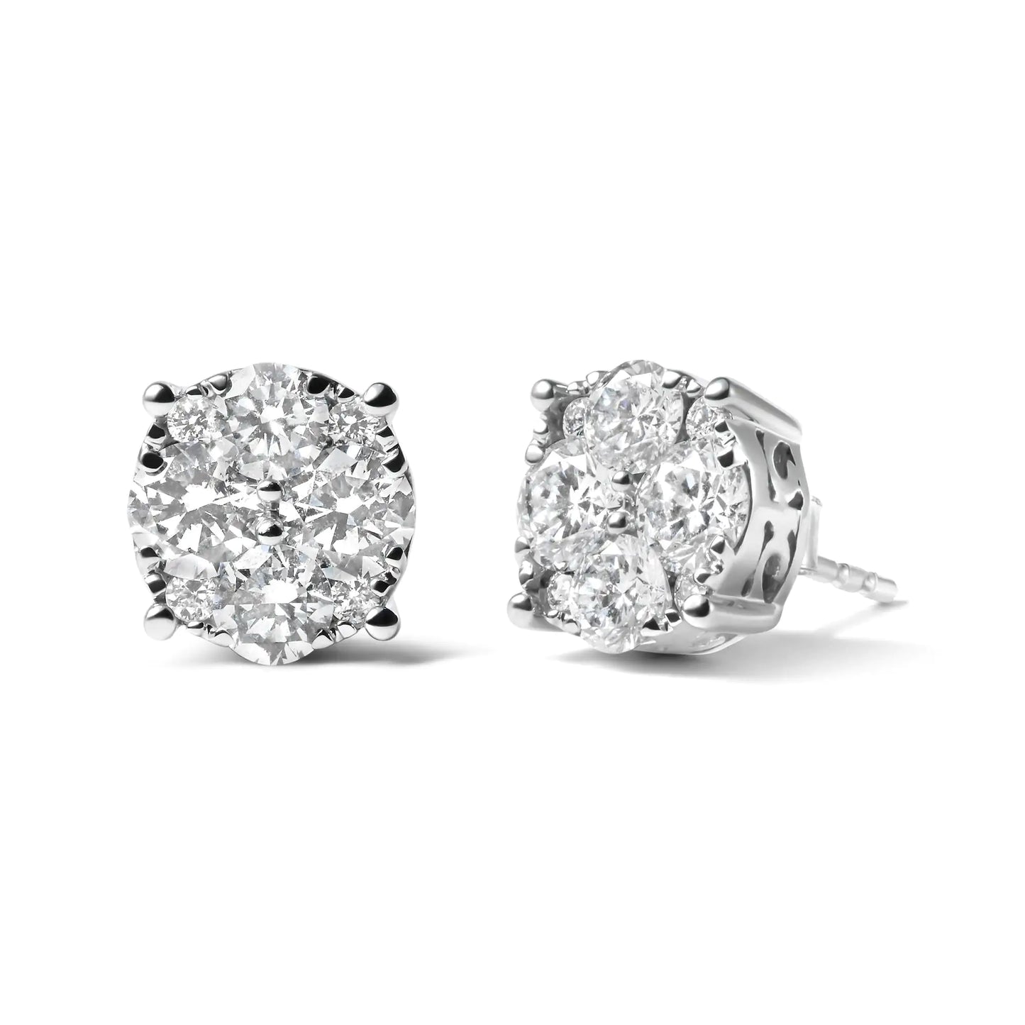 14K White Gold 2.00 Cttw Lab Grown Diamond Cluster Stud Earrings (G-H Color, VS1-VS2 Clarity) - WanderMart Co.