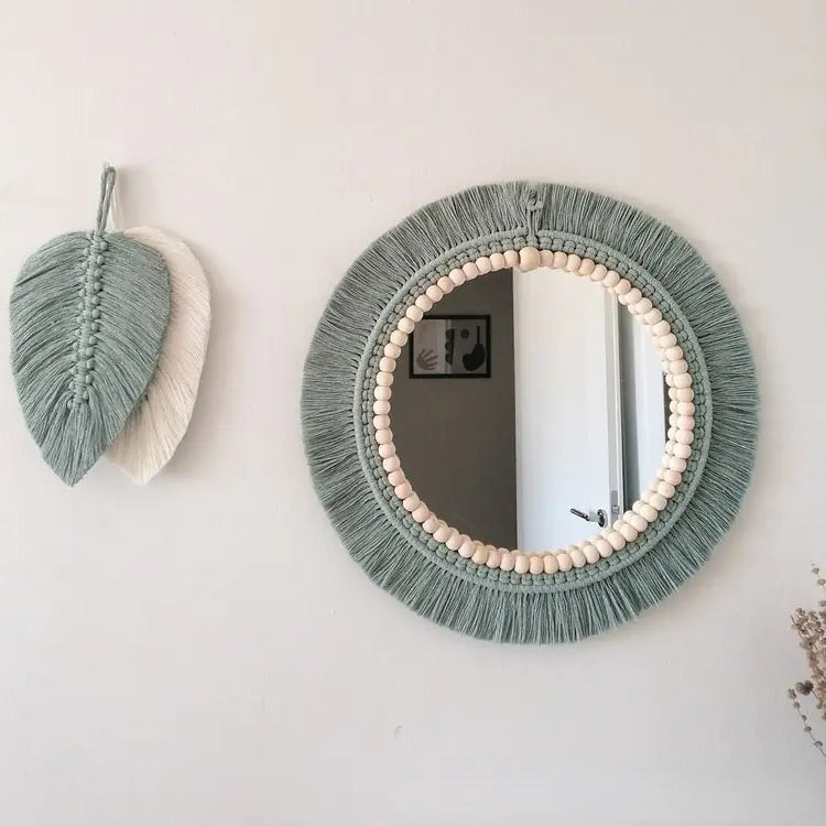 Nordic Hand-Woven Decorative Hanging Mirror - WanderMart Co.