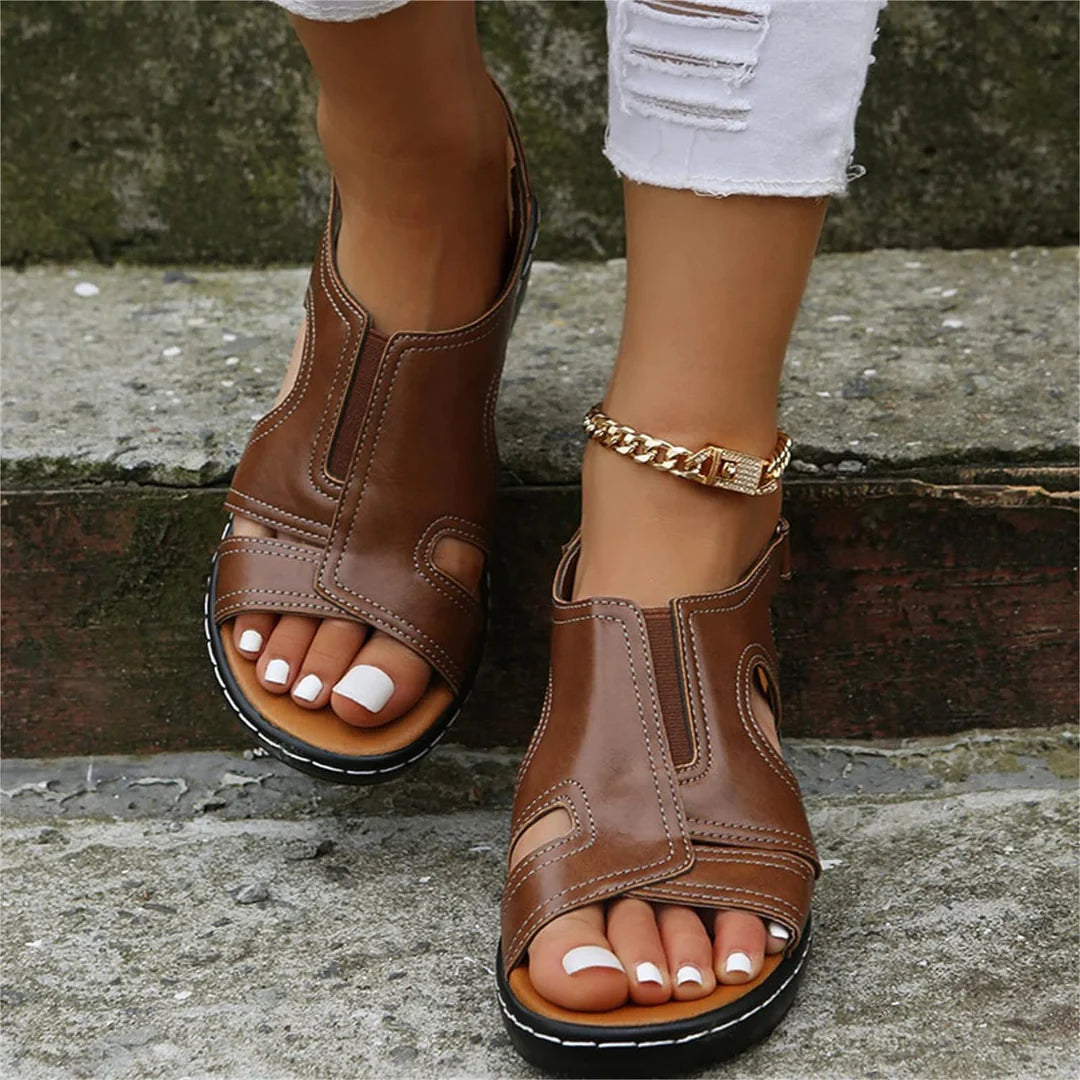 Orthopedic Leather Wedge Sandals - WanderMart Co.