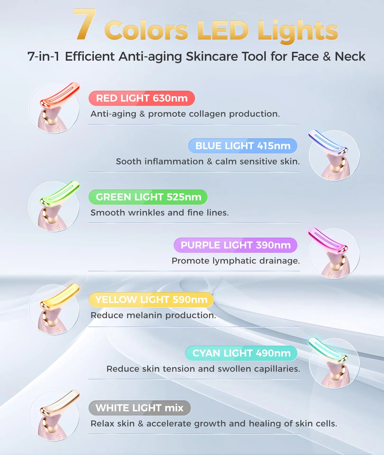 7-in-1 Skin Care Tools, Face Care, Face Neck Massager for Skin Care Routine at Home, Glossy Pink - WanderMart Co.