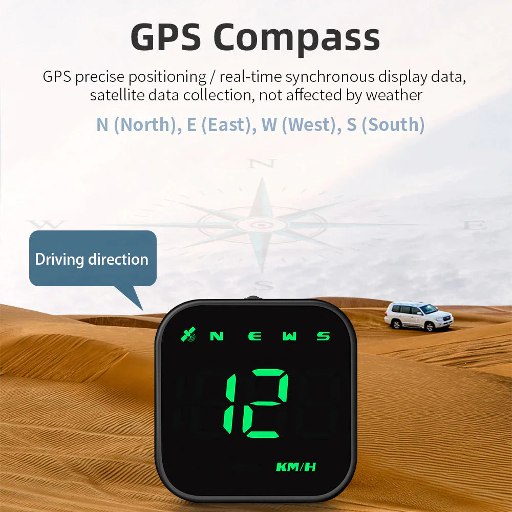 Digital Car HUD GPS Speedometer Head Up Display MPH KMH Compass Overspeed Alarm - WanderMart Co.