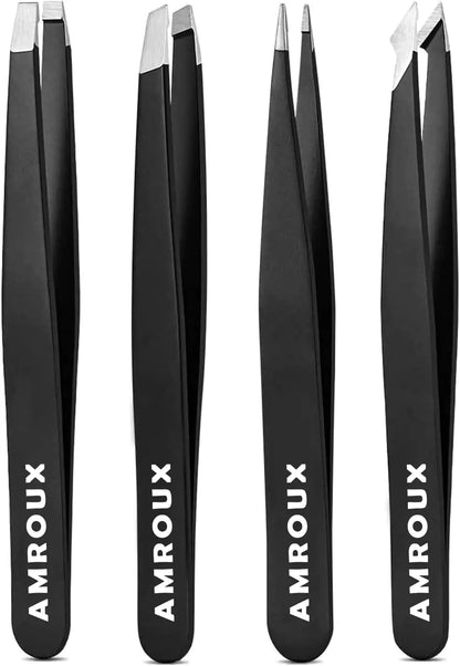 4Pcs Eyebrow Tweezers Set For Women Facial Hair Professional hair removal Stainless Steel Tweezers for Ingrown Facial Hair, Splinters (Tweezers Set) - WanderMart Co.