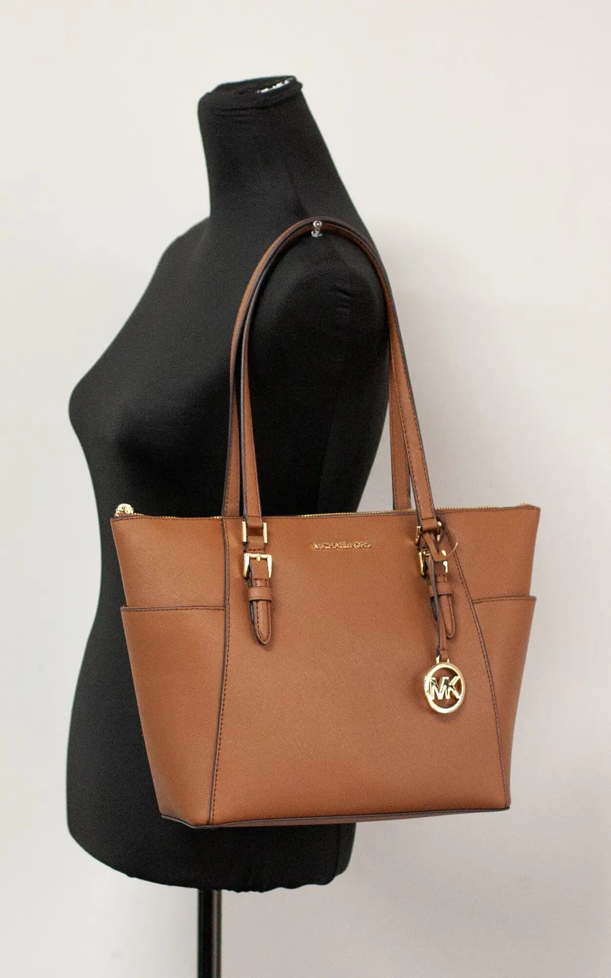 Michael Kors Charlotte Luggage Leather Large Top Zip Tote - WanderMart Co.