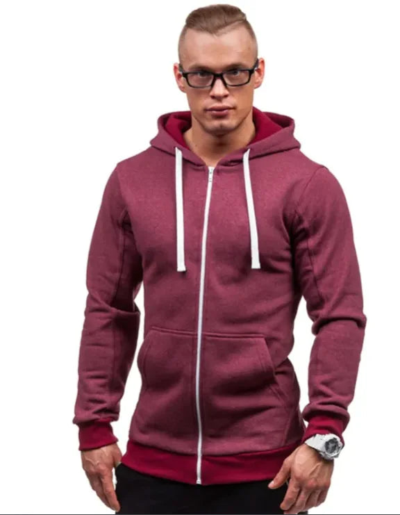 Sweatshirt Men's Zipper Hooded Jacket Men's European And American Hooded Solid Color Cardigan - WanderMart Co.