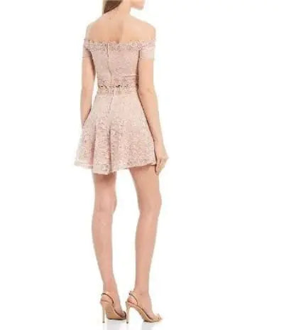 City Vibe Off-the-Shoulder Top With Lace Skirt Two-Piece Dress - WanderMart Co.