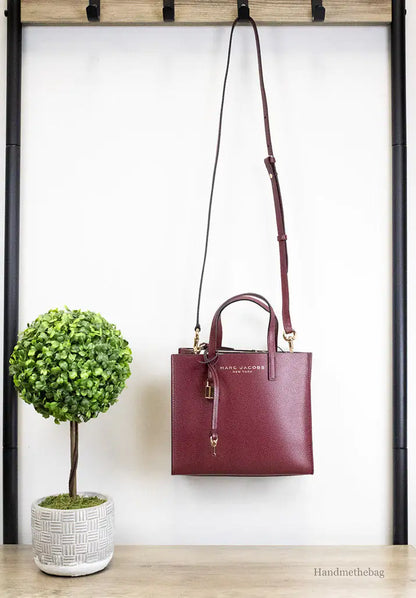 Marc Jacobs Mini Grind Pomegranate Pebbled Leather Crossbody Tote - WanderMart Co.