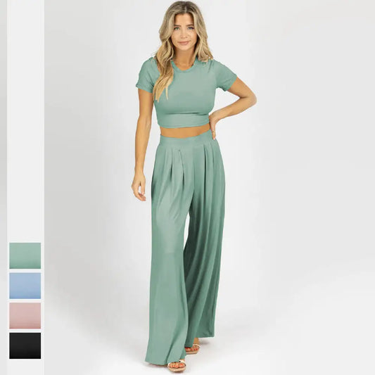 Jiggle Lounge Wide Pants Set - WanderMart Co.