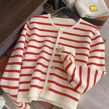 Striped Knitted Sweater Cardigan - WanderMart Co.