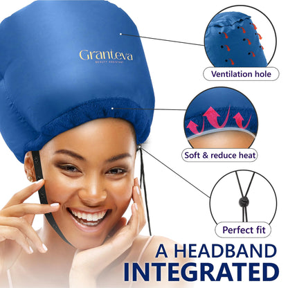 Hair Dryer Bonnet w/A Headband Integrated That Reduces Heat Around Ears & Neck - Blow Dryer Attachment for Hair Dryer, Speeds Up Drying Time Blue - WanderMart Co.