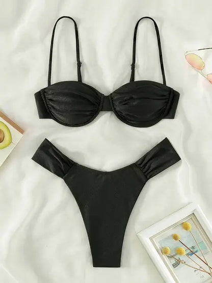 Solid Color Push-Up Micro Bikini Set - WanderMart Co.