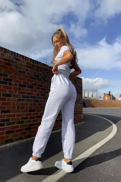 WHITE TIE WAIST OVERSIZED JOGGERS - WanderMart Co.