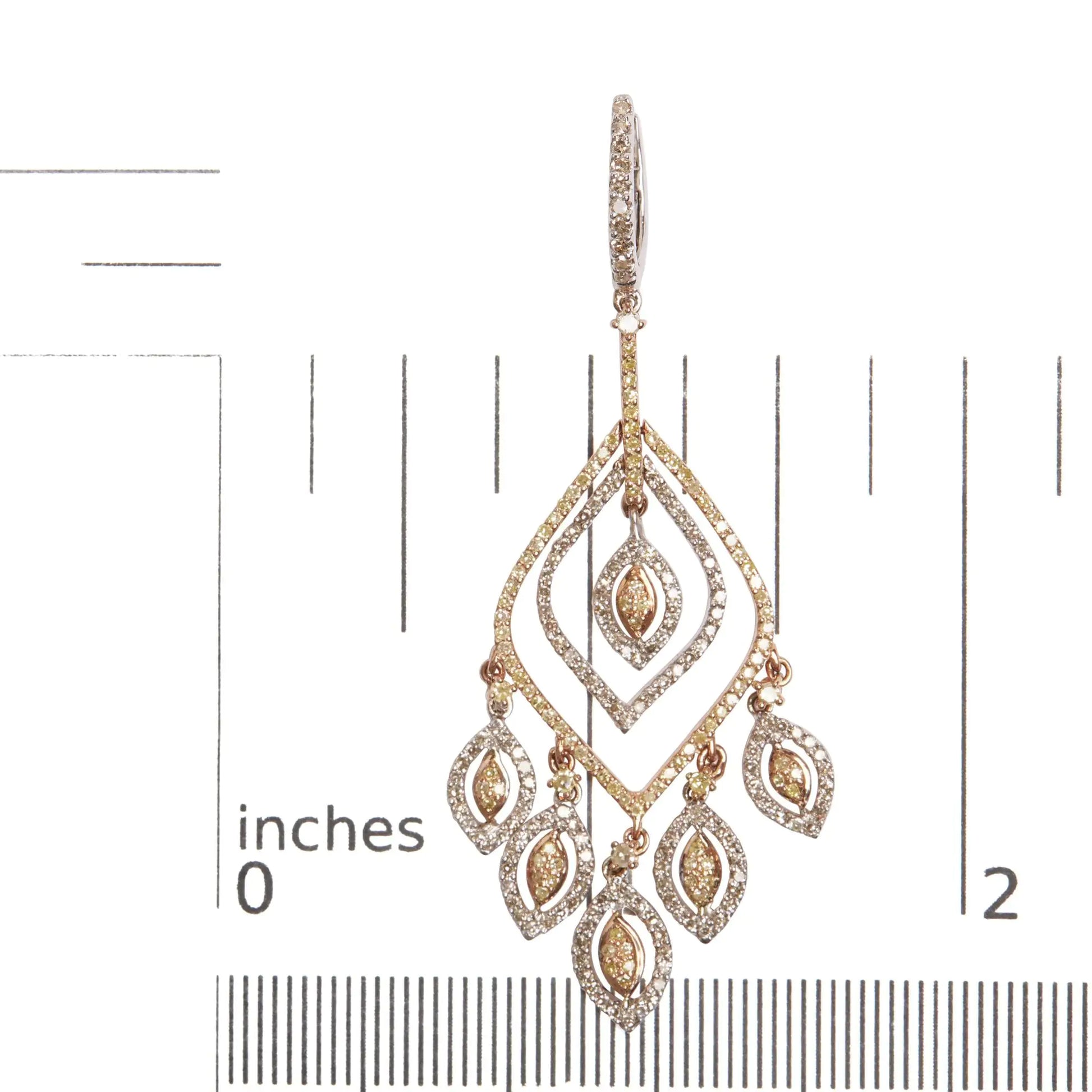 14K White and Rose Gold 2 1/2 Cttw Diamond Curved Rhombus Shape Drop and Chandelier Style Dangle Earring (J-K Color, I2-I3 Clarity) - WanderMart Co.