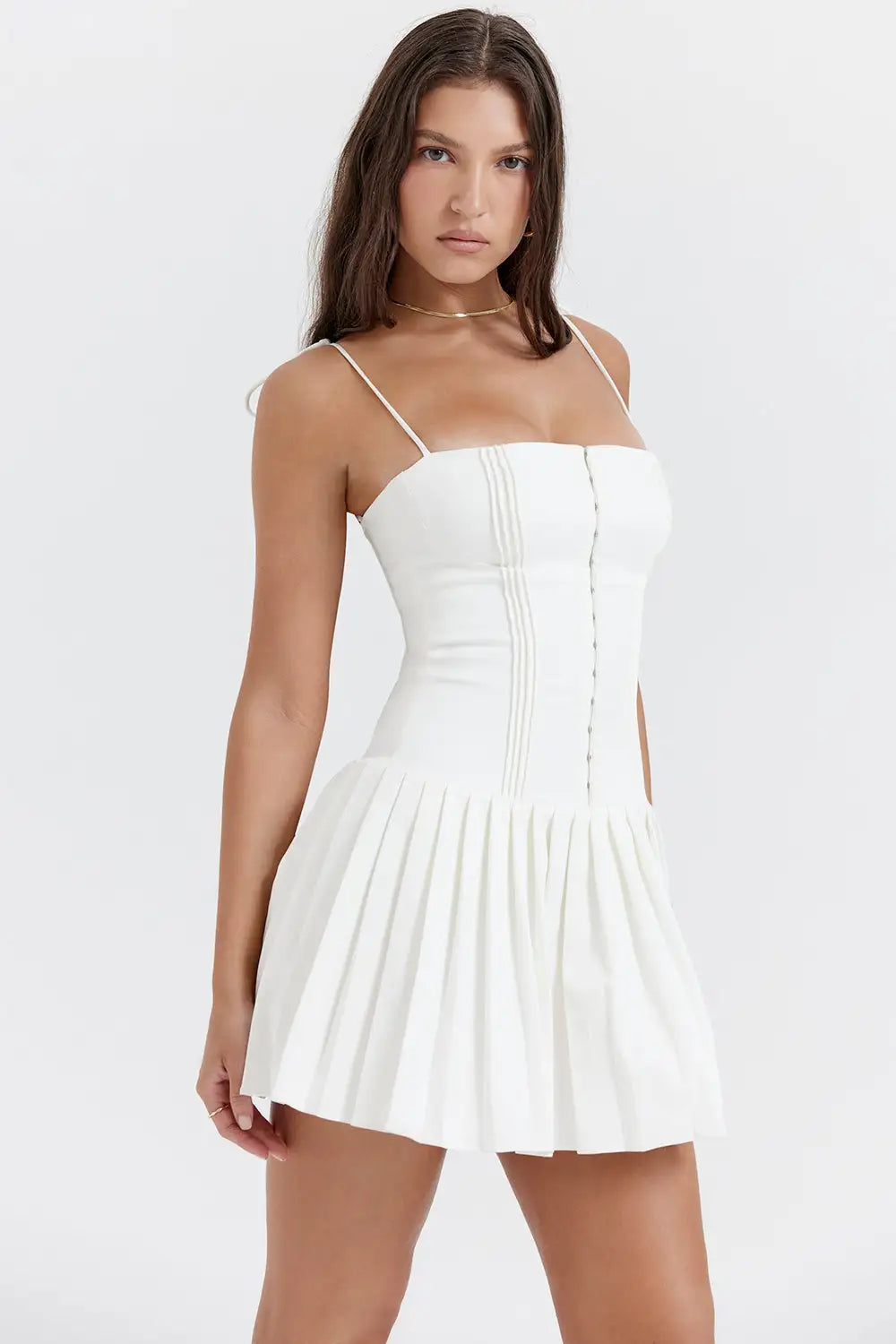 White Pleated Dress - WanderMart Co.