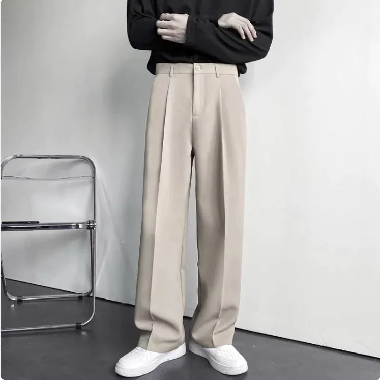 Men's All-Season Loose Fit Wide-Leg Drape Trousers - WanderMart Co.