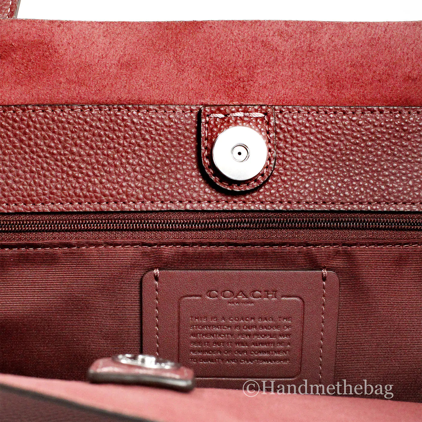 Coach Carmen Medium Wine Pebbled Leather Shoulder Tote - WanderMart Co.