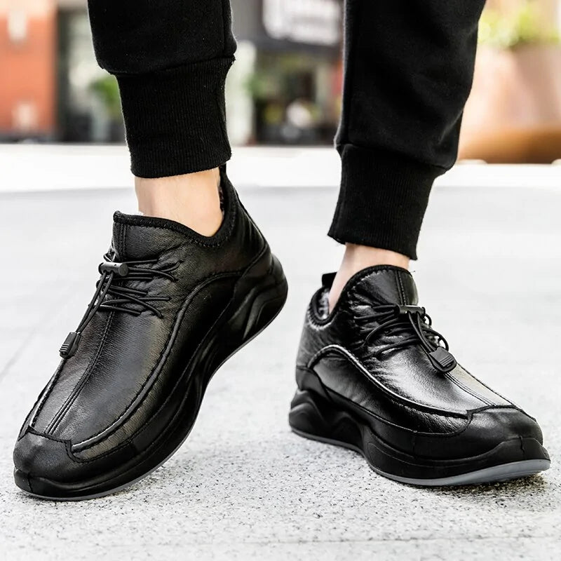 Black Lace-Up Breathable Leather Shoes - WanderMart Co.