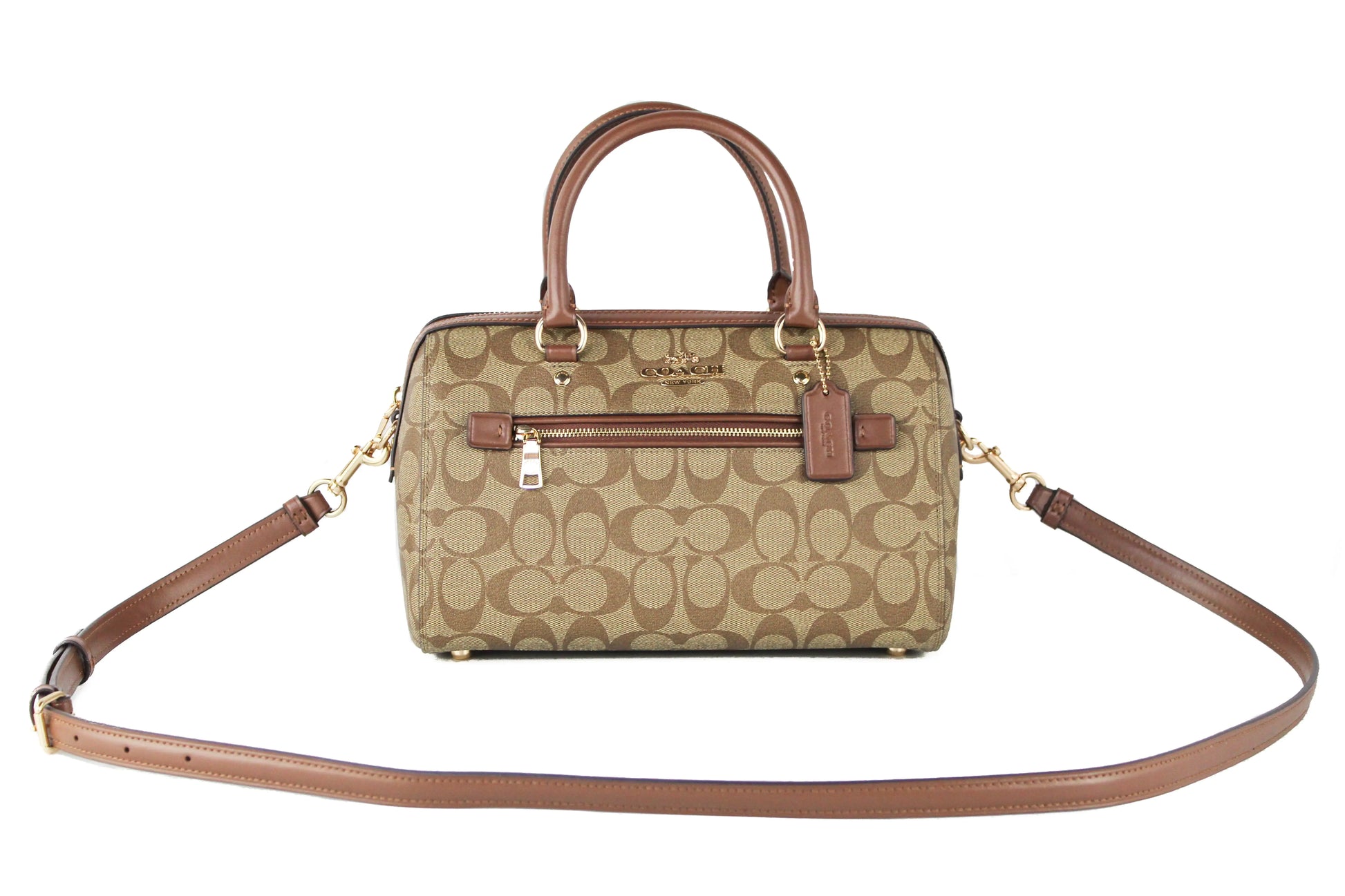 Coach (F83607) Rowan Khaki Saddle Leather Medium Satchel Crossbody Bag Handbag - WanderMart Co.