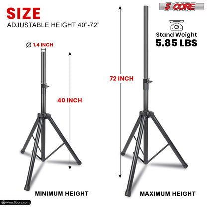 5 Core Speaker Stand Tripod Heavy Duty Adjustable Up to 72 Inch DJ Studio Monitor Stands Pole Mount Black - WanderMart Co.