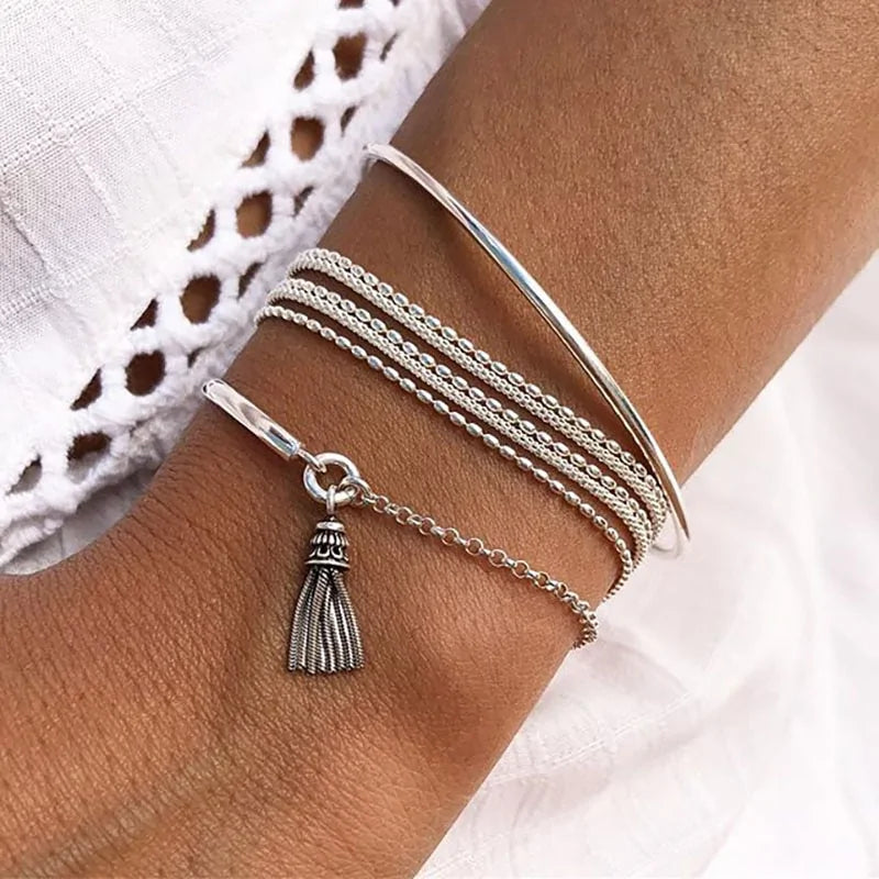 Bohemian Tassel Round Bracelet Set