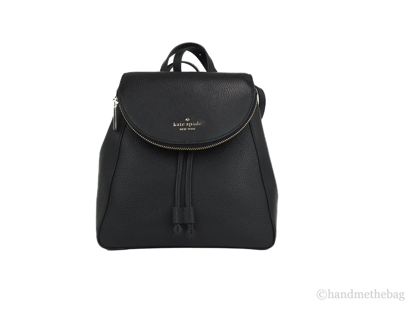 Kate Spade Leila Black Pebbled Leather Medium Flap Shoulder Backpack Book Bag - WanderMart Co.