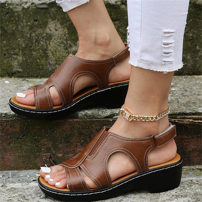 Orthopedic Leather Wedge Sandals - WanderMart Co.