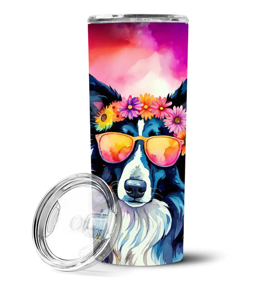 Border Collie Hippie Dawg Stainless Steel Skinny Tumbler - WanderMart Co.