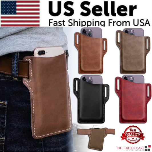 Men Cell Phone Belt Pack Bag Loop Waist Holster Pouch Case Leather Wallet Cover - WanderMart Co.