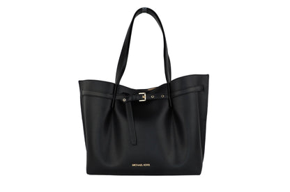 Michael Kors Emilia Large East West Black Pebbled Leather Bucket Tote Handbag - WanderMart Co.