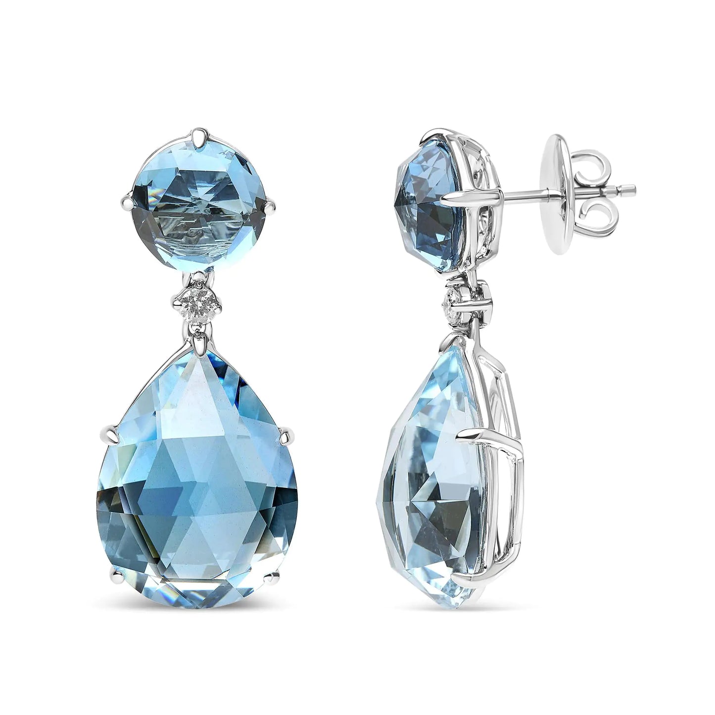 18K White Gold 1/5 Cttw Diamond with Round London Blue Topaz and 20 x 15mm Pear Cut Sky Blue Topaz Gemstone Dangle Earring (G-H Color, SI1-SI2 Clarity) - WanderMart Co.