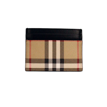 Burberry Sandon Black Canvas Check Leather Card Case Wallet - WanderMart Co.