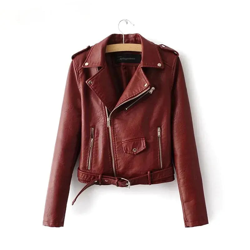 Autumn New Short Faux Soft Leather Jacket Women Fashion - WanderMart Co.