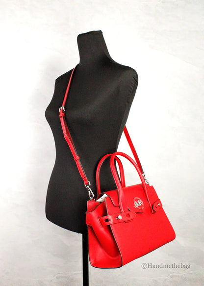 Michael Kors Carmen Medium Bright Red Vegan Leather Satchel - WanderMart Co.