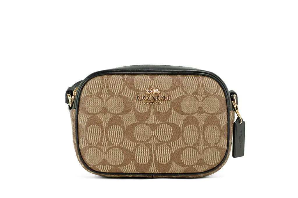 Coach (C9926) Jamie Mini Khaki Black Coated Canvas Camera Crossbody Handbag - WanderMart Co.