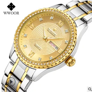 WWOOR Diamond Women's Fashion Dress Gold Quartz Watch - WanderMart Co.