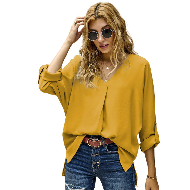 Solid Color Loose Pullover Shirt - WanderMart Co.