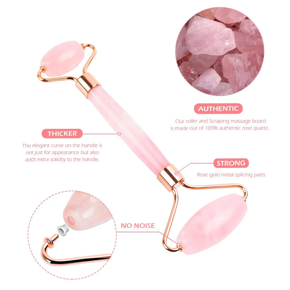 Rose Quartz and Jade Roller Slimming Face Massager - WanderMart Co.