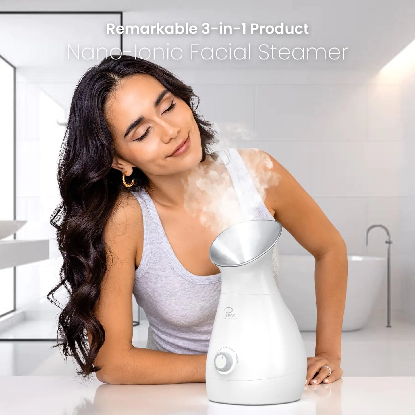 NanoSteamer Large 3-in-1 Nano Ionic Facial Steamer with Precise Temp Control - Humidifier - Unclogs Pores - Blackheads - Spa Quality - Bonus 5 Piece Stainless Steel Skin Kit (Silver) Silver - WanderMart Co.