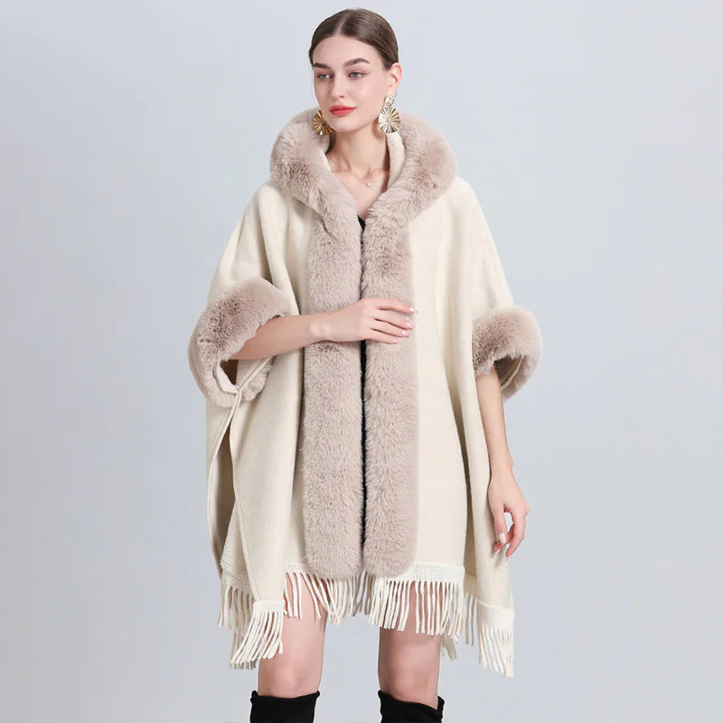 Chic Cashmere-Trimmed Plaid Inverness with Luxe Fur Collar - WanderMart Co.