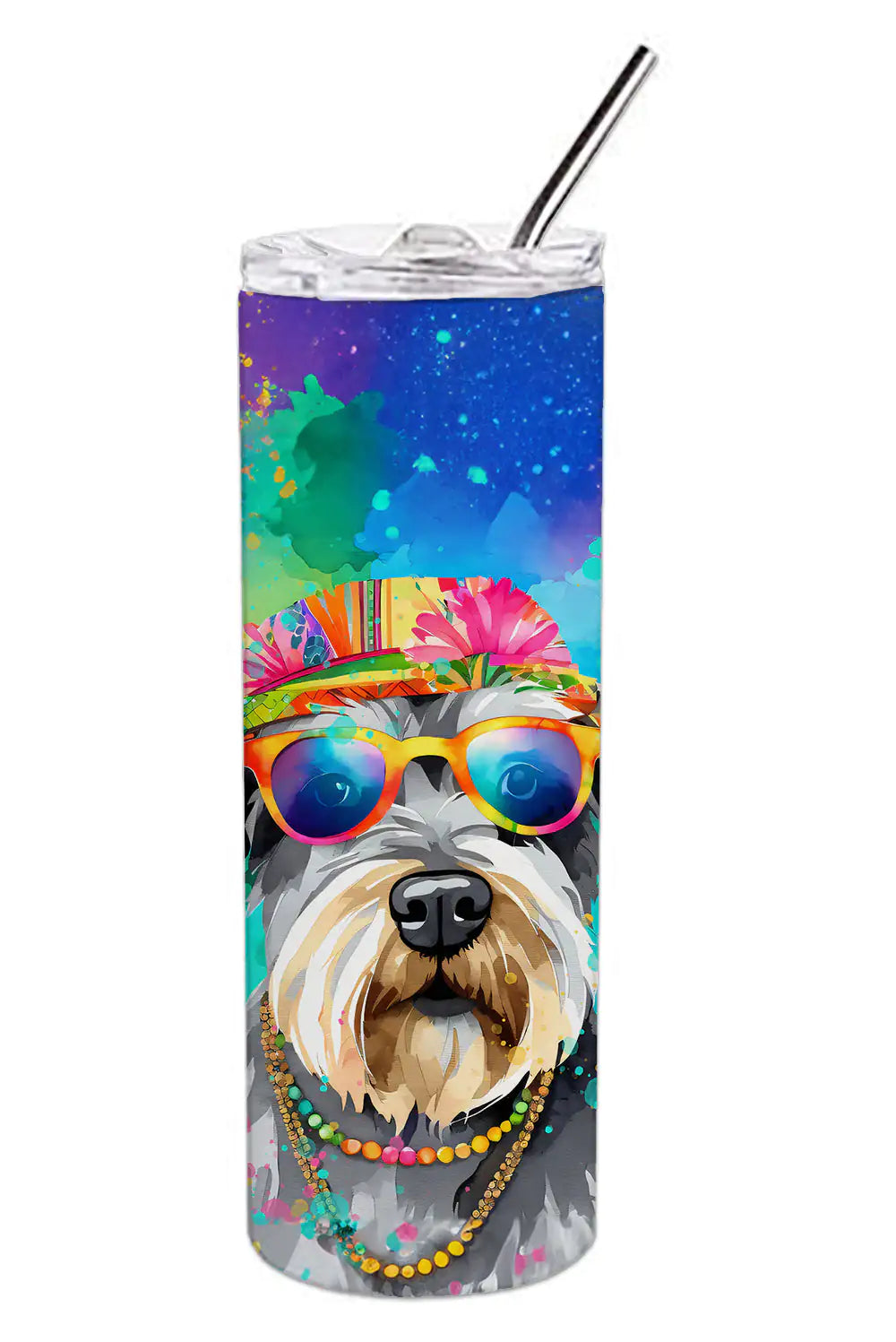 Schnauzer Hippie Dawg Stainless Steel Skinny Tumbler - WanderMart Co.