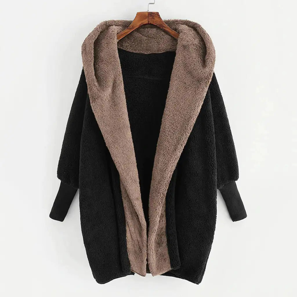 Double-Sided Velvet Hooded Loose Cardigan Coat - WanderMart Co.