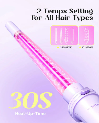 Wavytalk 5 in 1 Curling Iron,Curling Wand Set with Curling Brush and 4 Interchangeable Ceramic Curling Wand(0.5”-1.25”),Instant Heat Up,Include Heat Protective Glove & 2 Clips (Purple) Curling Wand （0.5"-1.25" ） Purple Lavender - WanderMart Co.