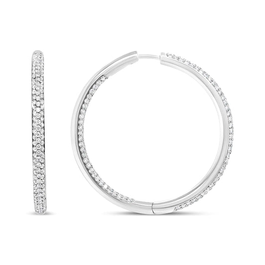 18K White Gold 2.00 Cttw Round-Cut Diamond Inner-Outer Hoop Earrings (F-G Color, VS1-VS2 Clarity) - WanderMart Co.