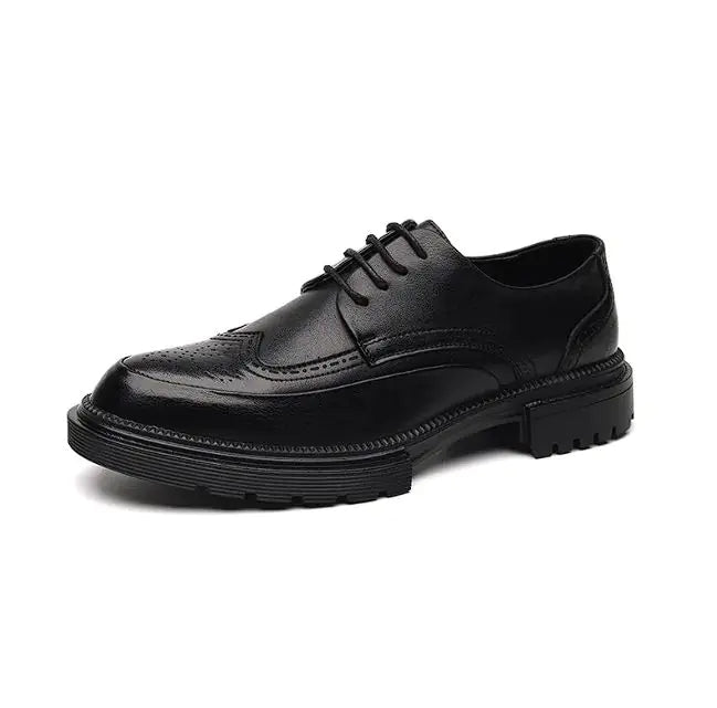 Men's Casual Brogue Platform Leather Shoes - WanderMart Co.