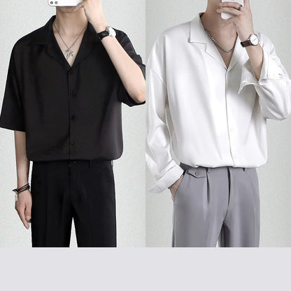 Men's Loose Casual Draped Ice Silk Shirt - WanderMart Co.